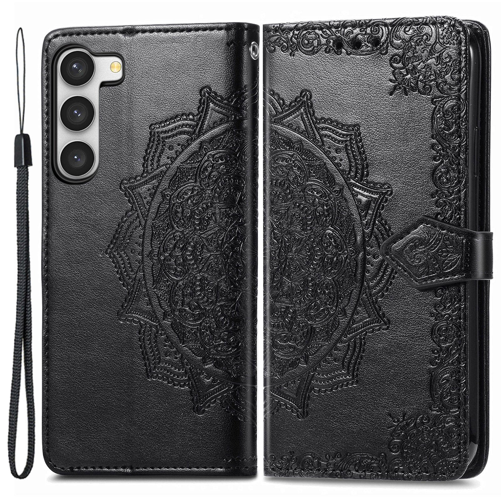 For Samsung Galaxy S23 Mandala Pattern Embossed PU Wallet Folio Case Stand Shockproof Protection Cover with Strap For Samsung Galaxy S23 Mandala Pattern Embossed PU Wallet Folio Case Stand Shockproof Protection Cover with Strap